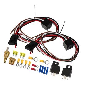 Dual Electric Fan Relay Kit with Thermostatic Sensor Switch 185 on 175 Off 40A / Radiator Electric Cooling Fan Wiring Install Kit/Waterproof Auto Fan Wiring Kit/Durable / 2pcs