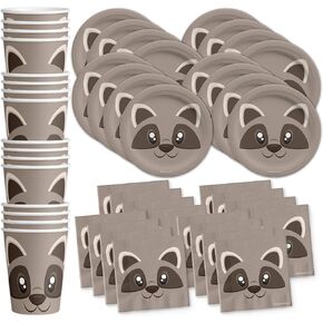 Raccoon Birthday Party Supplies Set Plates Napkins Cups Tableware Kit for 16