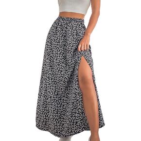 MakeMeChic Women's Summer Boho Floral Skirt High Waisted Split Thigh Maxi Long Skirt