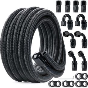 6AN Fuel Line Kit,20FT 3/8 Fuel Hose Nylon Braided Fuel Lines with 14PCS 6AN Fitting Adapter(45,90 Degree) CPE Gas Line Hose