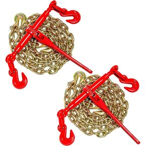 Chain Binder Kit 5/16in -3/8in Grade 70 and 5/16"×10ft Chains Includes Ratchet Load Binders lbs Working Strength (2) Binders and (2) G70 5/16in Chains for Industrial Agricultural Towing Applications