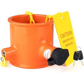 5th Wheel King Pin Lock - Anti-Theft Trailer Lock King Pin Lock for RVs, Trucks and Trailers with Yellow Warning Tag & 2 Keys - Orange