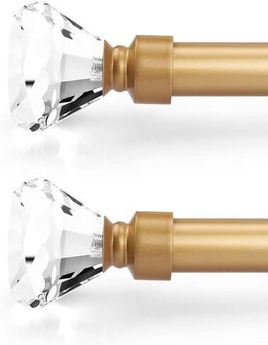 Orger 2 Pack 1 Inch Diameter Crystal Curtain Rod with Diamond Designed Finials, Decorative Single Drapery Rod Adjustabe Length From 22" Extends to 42", Satin Nickel Window Treatment Rod for Home Decor in Saudi Arabia