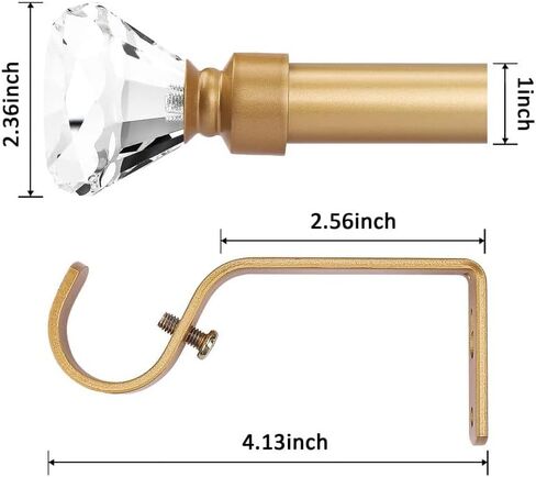 Orger 2 Pack 1 Inch Diameter Crystal Curtain Rod with Diamond Designed Finials, Decorative Single Drapery Rod Adjustabe Length From 22" Extends to 42", Satin Nickel Window Treatment Rod for Home Decor in Saudi Arabia