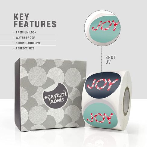 Easykart 500 Christmas Joy Stickers in Roll, 1.5 Inch Size with Spot UV Effect, Best Suitable for Christmas Decorations, Seals Cards Envelopes, Gifting and Kids Activities (1 Pack) in Saudi Arabia