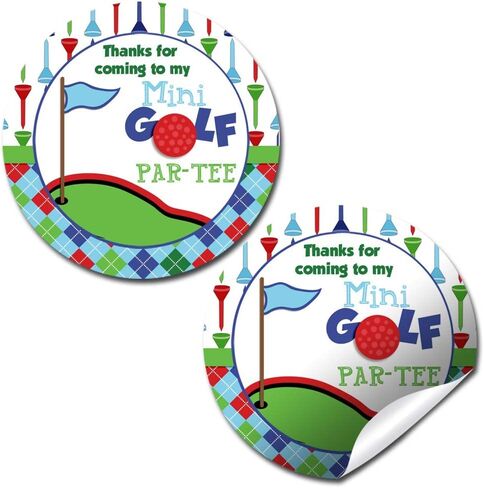 Mini Golf, Putt Putt Birthday Thank You Sticker Labels for Boys, 40 2" Party Circle Stickers by AmandaCreation, Great for Party Favors, Envelope Seals & Goodie Bags in Saudi Arabia