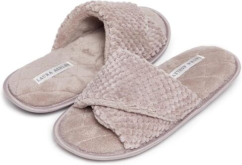 Laura Ashley Ladies Open Toe Plush Terry Slipper in Saudi Arabia