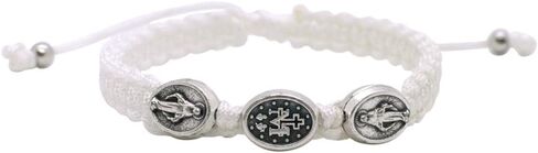 Miraculous Medal Woven Bracelet | Adjustable Size | Christian Fashion Accessory | Great Catholic Gift for First Confession and First Holy Communion | Made in Italy in Saudi Arabia