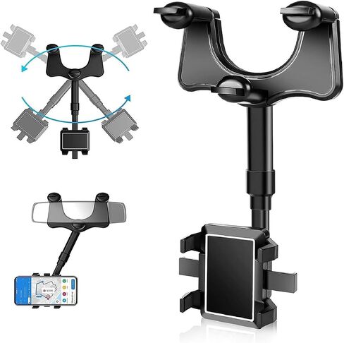 Car Rear View Mirror Phone Holder, [2024 Upgraded] 360° Retractable Universal Cell Phone Automobile Cradles Anti Shake Compatible with All 4-7.1 inch Phone in Saudi Arabia