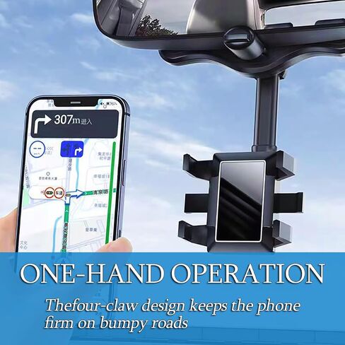 Car Rear View Mirror Phone Holder, [2024 Upgraded] 360° Retractable Universal Cell Phone Automobile Cradles Anti Shake Compatible with All 4-7.1 inch Phone in Saudi Arabia