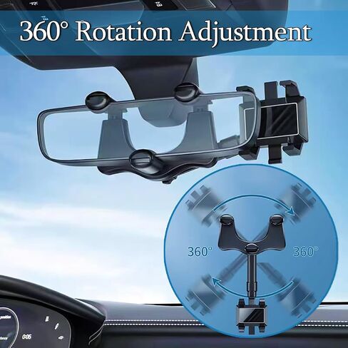 Car Rear View Mirror Phone Holder, [2024 Upgraded] 360° Retractable Universal Cell Phone Automobile Cradles Anti Shake Compatible with All 4-7.1 inch Phone in Saudi Arabia