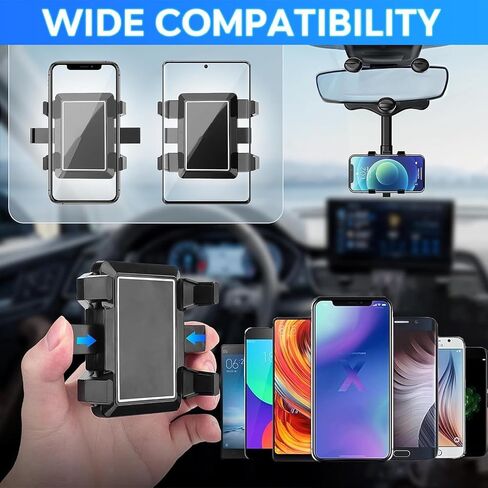 Car Rear View Mirror Phone Holder, [2024 Upgraded] 360° Retractable Universal Cell Phone Automobile Cradles Anti Shake Compatible with All 4-7.1 inch Phone in Saudi Arabia