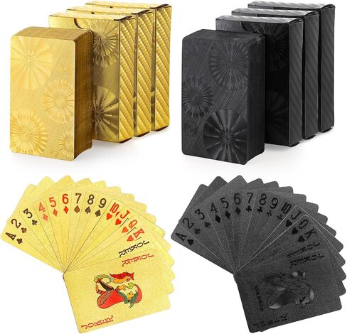 Jucoan 6 Decks Playing Cards, Waterproof Plastic Poker Cards, Gold and Black Foil Playing Cards for Party Game, Poker Size, Standard Index in Saudi Arabia