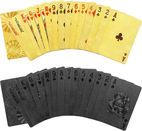 Jucoan 6 Decks Playing Cards, Waterproof Plastic Poker Cards, Gold and Black Foil Playing Cards for Party Game, Poker Size, Standard Index in Saudi Arabia