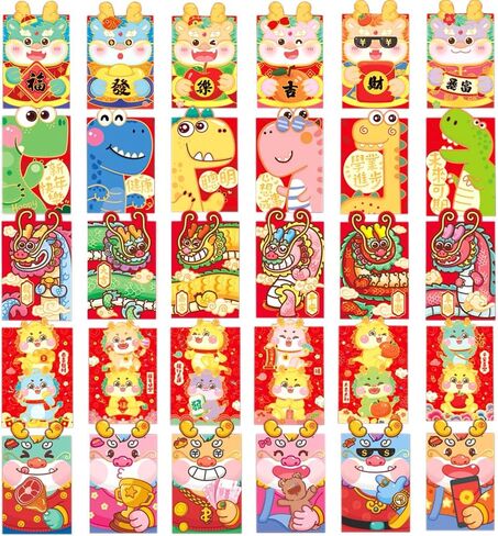 30pcs Red Envelopes Lucky Money Envelope Chinese Hong Bao Dragon Gift Envelopes for Spring Festival Birthday Party Wedding Baby Gift in Saudi Arabia