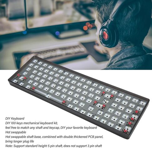Yoidesu Custom Gaming Keyboard, RGB Modular DIY Mechanical Keyboard Kit, 75% 100 Keys Hot Swappable BT 5.0 2.4GHz Wired Keyboard PCB Mounting Plate Kit, Programmable (Black) in Saudi Arabia