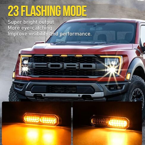 Amber Led Grille Strobe Lights,12-LED Emergency Warning Light Bar, Universal Surface Mount, 23 Flashing Mode, for Off Road Vehicle ATVs Truck,4PC Pack (PZ-CB-02-Y) in Saudi Arabia