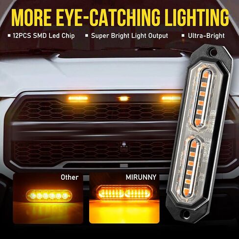 Amber Led Grille Strobe Lights,12-LED Emergency Warning Light Bar, Universal Surface Mount, 23 Flashing Mode, for Off Road Vehicle ATVs Truck,4PC Pack (PZ-CB-02-Y) in Saudi Arabia