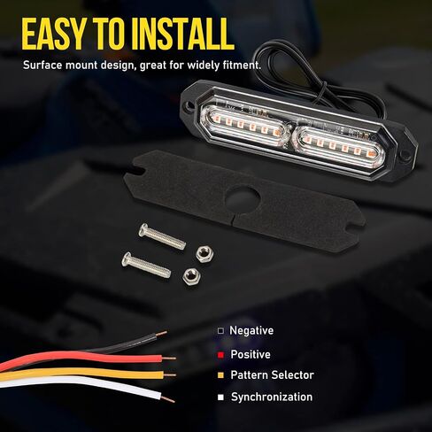 Amber Led Grille Strobe Lights,12-LED Emergency Warning Light Bar, Universal Surface Mount, 23 Flashing Mode, for Off Road Vehicle ATVs Truck,4PC Pack (PZ-CB-02-Y) in Saudi Arabia