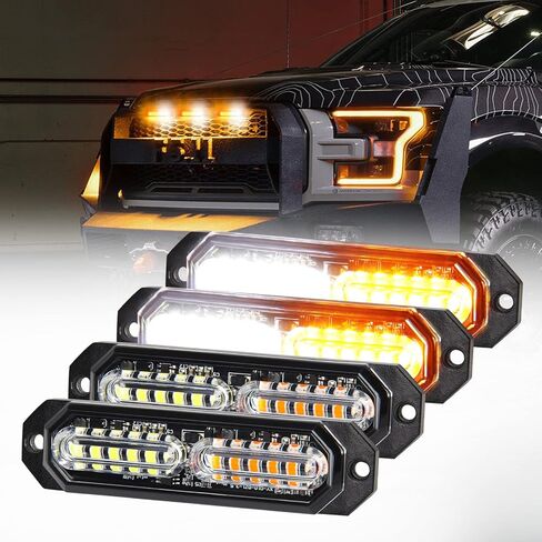 Amber Led Grille Strobe Lights,12-LED Emergency Warning Light Bar, Universal Surface Mount, 23 Flashing Mode, for Off Road Vehicle ATVs Truck,4PC Pack (PZ-CB-02-Y) in Saudi Arabia