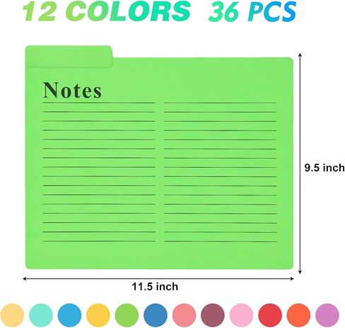 EOOUT 36 Pack Lined File Folders Heavyweight File Folders 12 Vibrant Colors with 1/3 Cut Tabs, Letter Size 9.5 x 11 Inches for School and Office Supplies in Saudi Arabia