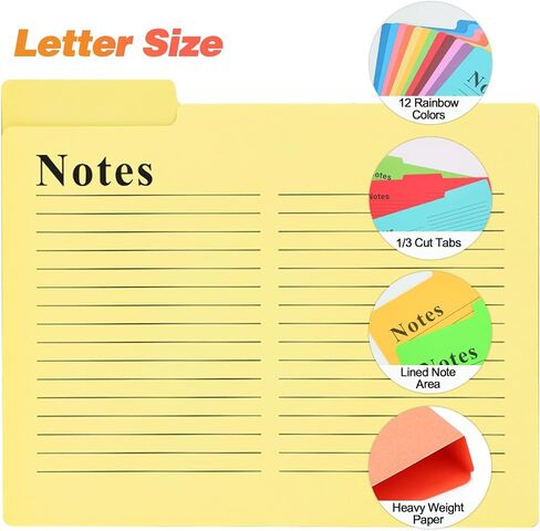 EOOUT 36 Pack Lined File Folders Heavyweight File Folders 12 Vibrant Colors with 1/3 Cut Tabs, Letter Size 9.5 x 11 Inches for School and Office Supplies in Saudi Arabia