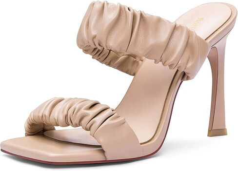 GIN High Square toe heels for women Mules heels for women Slip On Stilettos Open toe Ruched Straps Sandal in Saudi Arabia