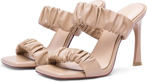 GIN High Square toe heels for women Mules heels for women Slip On Stilettos Open toe Ruched Straps Sandal in Saudi Arabia