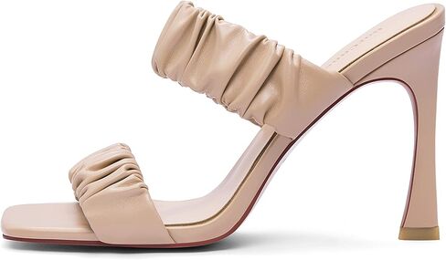 GIN High Square toe heels for women Mules heels for women Slip On Stilettos Open toe Ruched Straps Sandal in Saudi Arabia