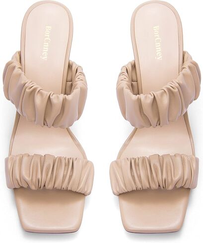 GIN High Square toe heels for women Mules heels for women Slip On Stilettos Open toe Ruched Straps Sandal in Saudi Arabia