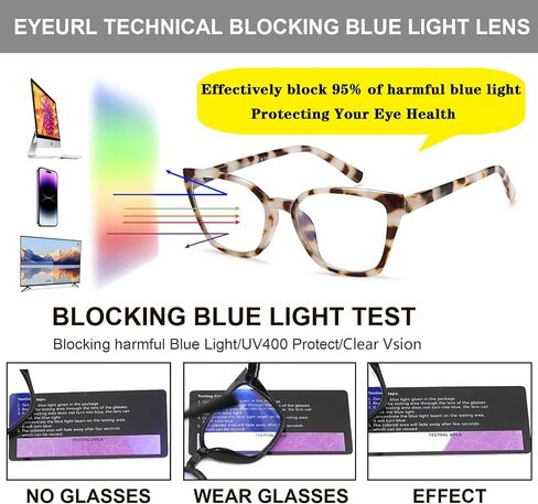 EYEURL قارئات كبيرة الحجم للنساء - 5 عبوات نظارات قراءة زرقاء تحجب الضوء للسيدات + 1.5 إطار مربع أنيق مع مفصل زنبركي in Kuwait