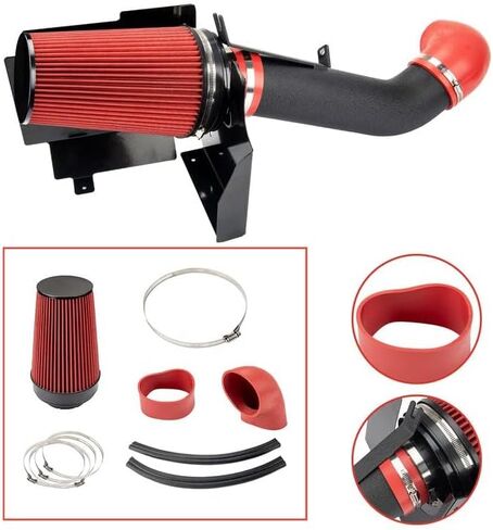 طقم مدخل هواء بارد مقاس 4 بوصات مناسب لـ 99-06 Sierra/Silverado 1500 2500,01-06 Sierra Silverado 3500,02-06 Escalade/Avalanche,00-06 Tahoe/Suburban 1500 2500 أنبوب ألومنيوم مع فلتر درع الحرارة (أسود) in Saudi Arabia