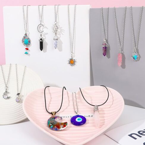 jumelon 12 جهاز كمبيوتر شخصى الكريستال قلادة القلائد، شفاء الطاقة سداسية الأحجار الكريمة القلائد، جمشت روز كوارتز القمر الشمس شقرا القلائد، البوهيمي الرجعية قلادة المجوهرات للنساء الفتيات الهدايا in Kuwait