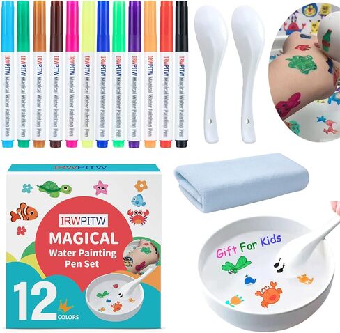 Magic Drawing Pen Bundle, 12 Colors Magical Water Painting Pens for Kids, Kiddies Create Magic Pen Floating Ink Drawings Set with Spoons and Towel, Tattoo Water Marker Gifts for Boys and Girls in Saudi Arabia