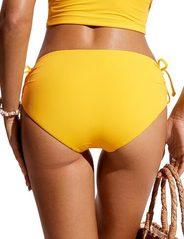 CRZ YOGA Womens Bikini Bottoms Full Coverage Bathing Swimsuit Bottom Adjustable Ruched Side Tie Swim Briefs High Visibility Yellow Small in Saudi Arabia