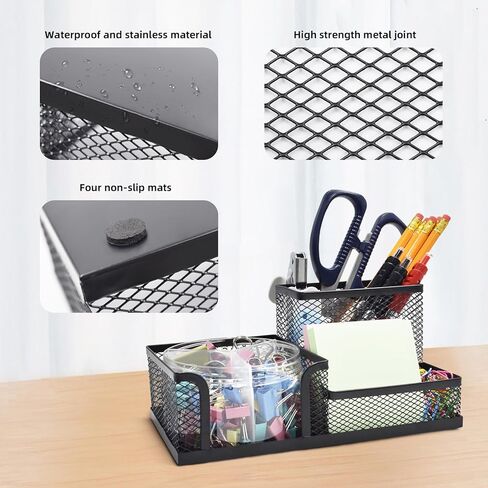2 حزمة من منظمات مكتب حامل الأقلام الشبكية وملحقات مكتب المكتب للمكتب، 3 مقصورات حاملات أقلام سوداء للوازم المكتبية، منظمة تخزين سطح المكتب، مناسبة للمدرسة، المنزل، أسود in Kuwait
