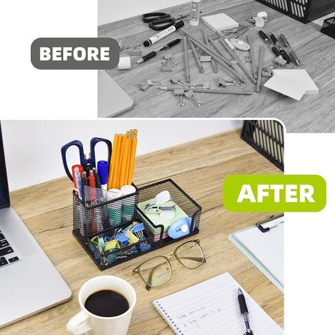 2 حزمة من منظمات مكتب حامل الأقلام الشبكية وملحقات مكتب المكتب للمكتب، 3 مقصورات حاملات أقلام سوداء للوازم المكتبية، منظمة تخزين سطح المكتب، مناسبة للمدرسة، المنزل، أسود in Kuwait