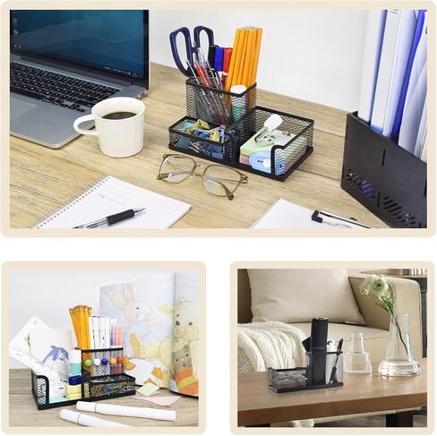 2 حزمة من منظمات مكتب حامل الأقلام الشبكية وملحقات مكتب المكتب للمكتب، 3 مقصورات حاملات أقلام سوداء للوازم المكتبية، منظمة تخزين سطح المكتب، مناسبة للمدرسة، المنزل، أسود in Kuwait