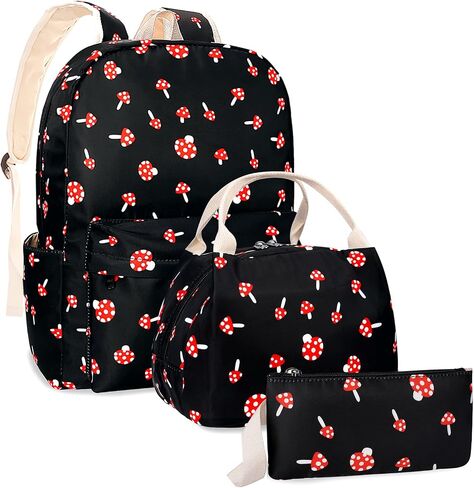 Mushroom School Backpack for Girls, Kids Teen School Bags Bookbags with Lunch Box and Pencil Case in Saudi Arabia