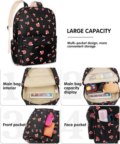 Mushroom School Backpack for Girls, Kids Teen School Bags Bookbags with Lunch Box and Pencil Case in Saudi Arabia
