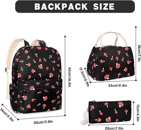 Mushroom School Backpack for Girls, Kids Teen School Bags Bookbags with Lunch Box and Pencil Case in Saudi Arabia