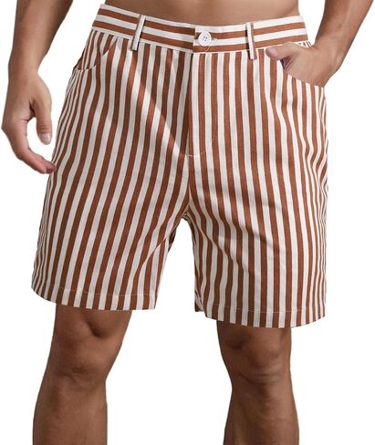 Men's Casual 6" Inseam Shorts Striped Cotton Flat Front Slim Fit Summer Chino Shorts with Pockets in Saudi Arabia