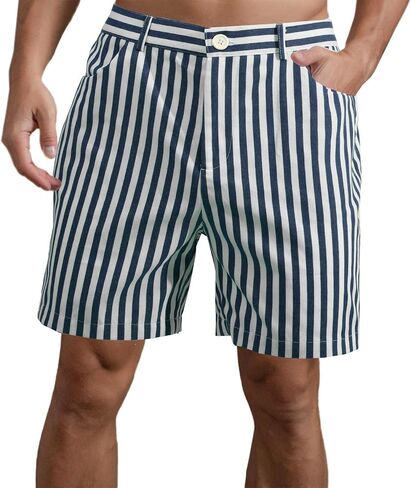Men's Casual 6" Inseam Shorts Striped Cotton Flat Front Slim Fit Summer Chino Shorts with Pockets in Saudi Arabia
