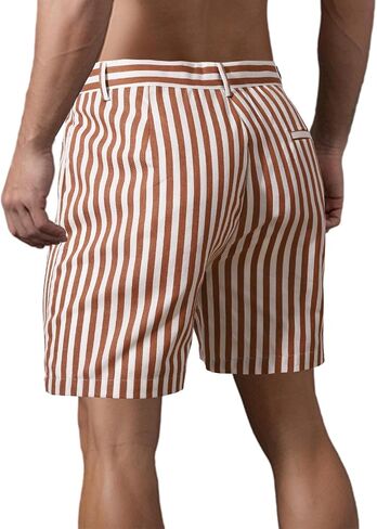Men's Casual 6" Inseam Shorts Striped Cotton Flat Front Slim Fit Summer Chino Shorts with Pockets in Saudi Arabia
