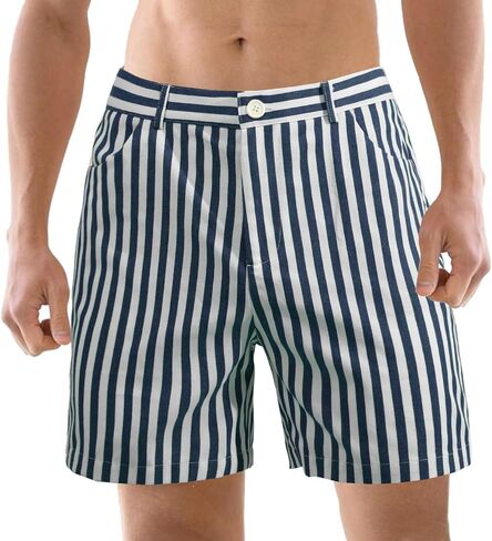 Men's Casual 6" Inseam Shorts Striped Cotton Flat Front Slim Fit Summer Chino Shorts with Pockets in Saudi Arabia
