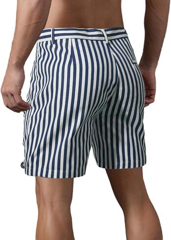 Men's Casual 6" Inseam Shorts Striped Cotton Flat Front Slim Fit Summer Chino Shorts with Pockets in Saudi Arabia