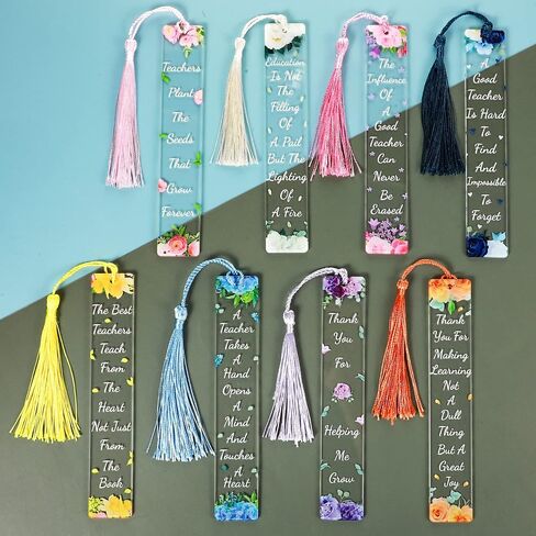 8 Sets Teacher Appreciation Acrylic Bookmarks Teachers Gifts Thank You Gifts from Students Graduation Gift Back to School Transparent Acrylic Cute Floral Bookmarks with Tassel for Women Teacher Gifts in Saudi Arabia
