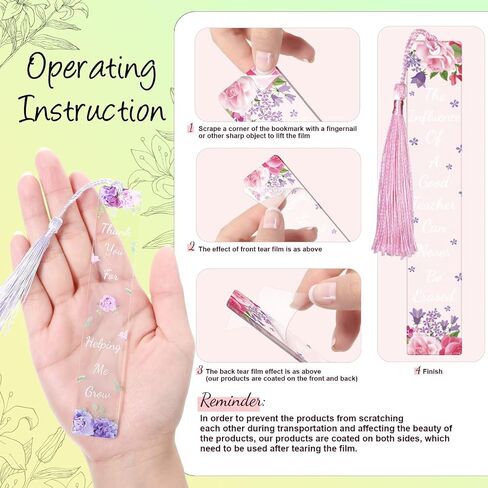 8 Sets Teacher Appreciation Acrylic Bookmarks Teachers Gifts Thank You Gifts from Students Graduation Gift Back to School Transparent Acrylic Cute Floral Bookmarks with Tassel for Women Teacher Gifts in Saudi Arabia
