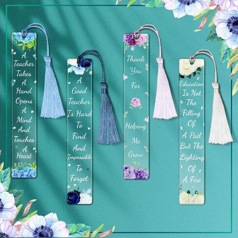 8 Sets Teacher Appreciation Acrylic Bookmarks Teachers Gifts Thank You Gifts from Students Graduation Gift Back to School Transparent Acrylic Cute Floral Bookmarks with Tassel for Women Teacher Gifts in Saudi Arabia