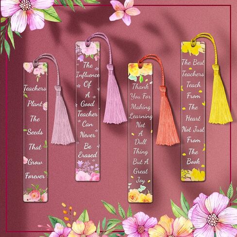 8 Sets Teacher Appreciation Acrylic Bookmarks Teachers Gifts Thank You Gifts from Students Graduation Gift Back to School Transparent Acrylic Cute Floral Bookmarks with Tassel for Women Teacher Gifts in Saudi Arabia